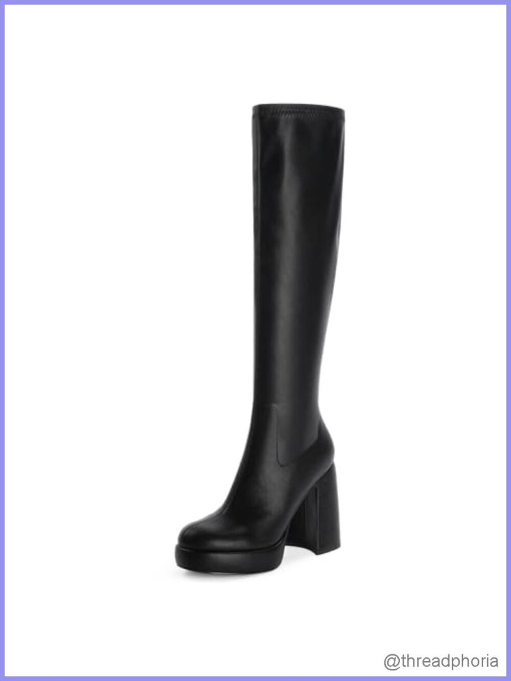 Chunky Heel Platform Knee High Boots Faux Leather Side Zipper